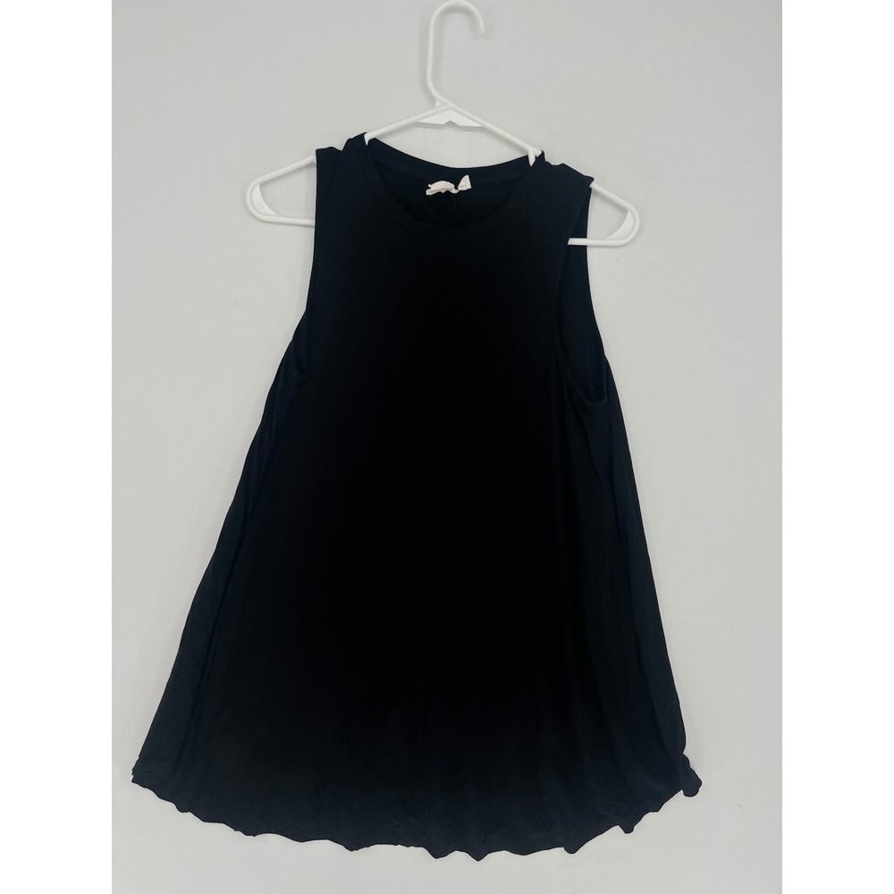 Black Sleeveless Swing Tank Top Rayon Spandex Stretch Round Neck Size M